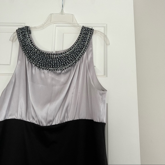 BLACK / SILVER MINI DRESS WITH BEADED NECKLINE - Picture 2 of 6